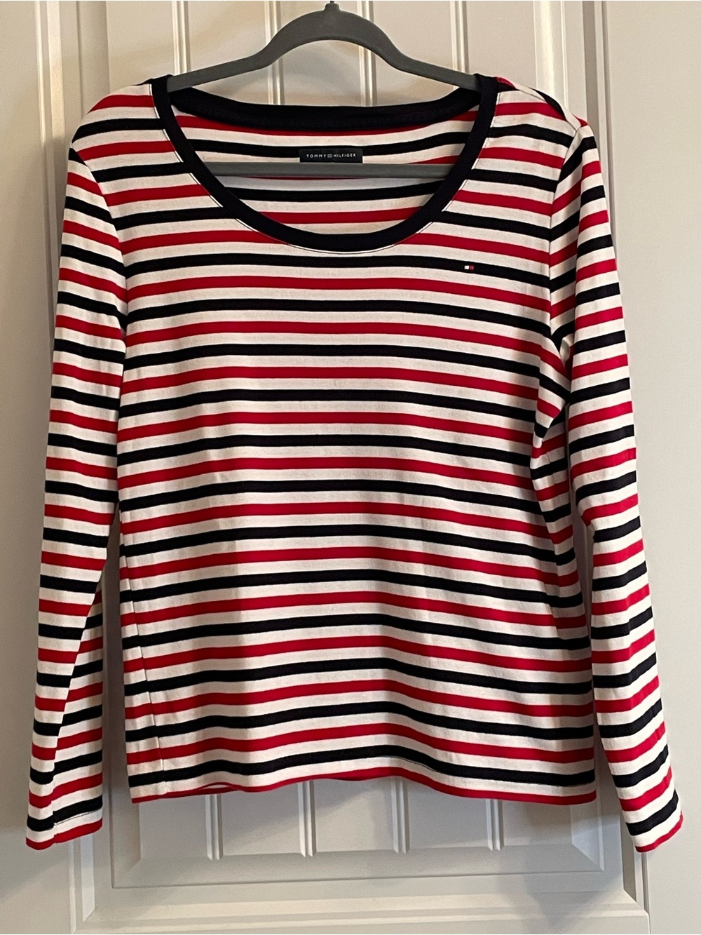 TOMMY HILFIGER Red, White & Black Striped Long-Sleeve Tee